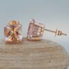 AAA Cushion Cut Peach Morganite Diamond Halo Earrings Rose Gold LS5751