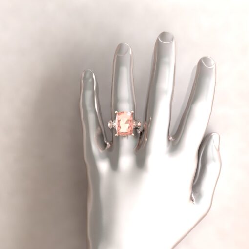AAA Rectangular Cushion Cut Peach Pink Morganite Ring Rose Gold LS5906