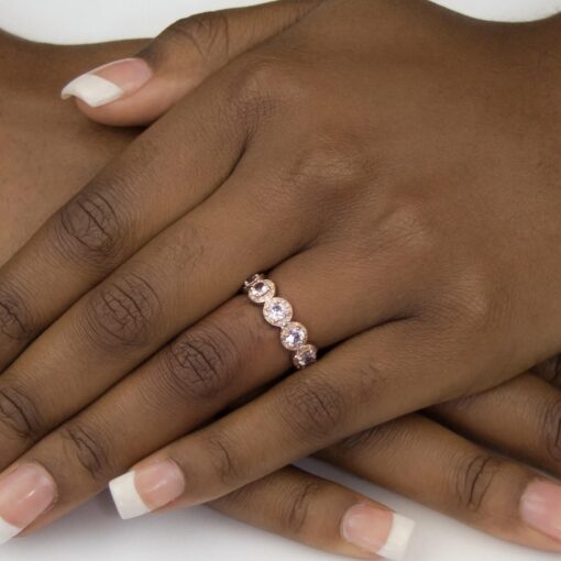 Anniversary Peach Morganite Wedding Ring Diamond Halo Rose Gold LS5106