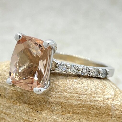 Cushion Morganite Diamond Engagement Ring White Gold Platinum LS4895