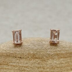 Emerald Cut Peach Pink Morganite Push Back Post Studs Rose Gold LS6386