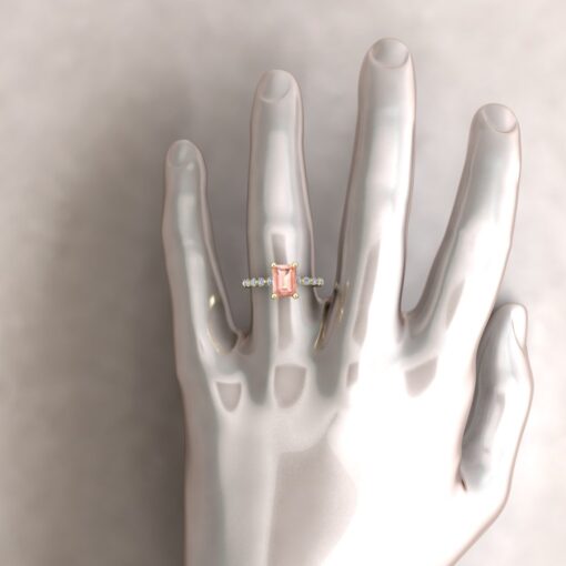 Emerald Cut Peachy Pink Morganite Engagement Ring Yellow Gold LS5948