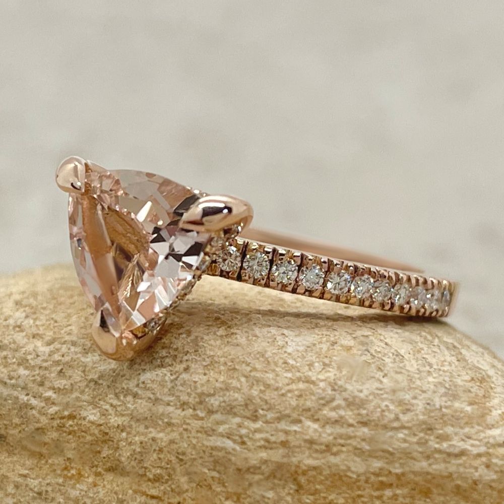 Genuine Peach Pink Morganite Ring Diamond Hidden Halo Rose Gold LS5837