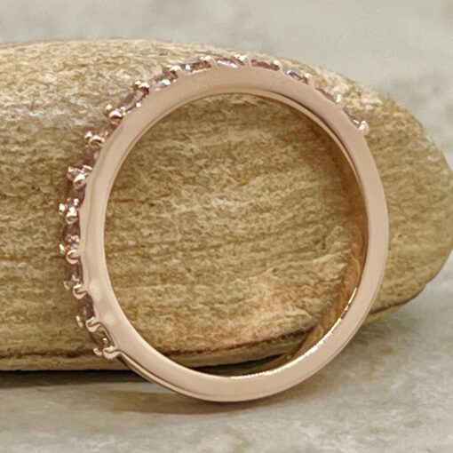 Genuine Round Cut Peachy Pink Morganite Wedding Band Rose Gold LS6500