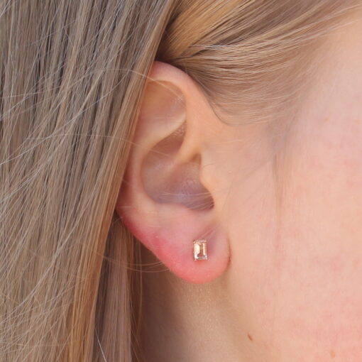 Genuine Small Natural Gem Peachy Morganite Earrings Rose Gold LS6386