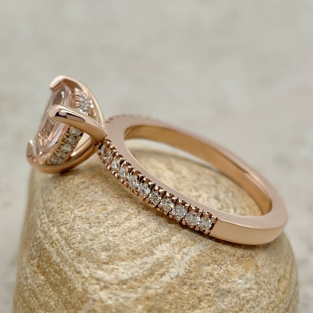 Half Eternity Trillion Cut Morganite Engagement Ring Rose Gold LS5837
