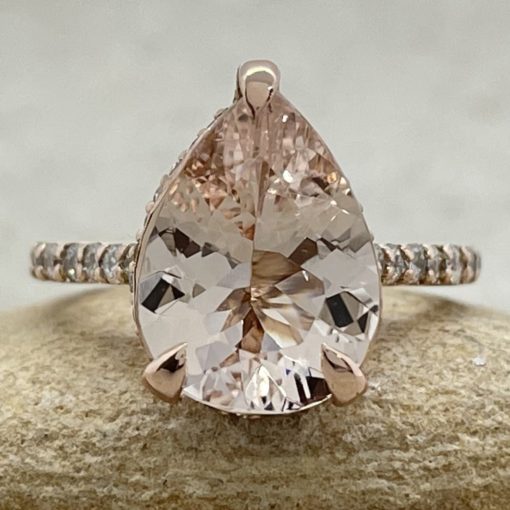 Custom 12x9mm pear cut morganite and diamond Serina Collection Ring - Image 4