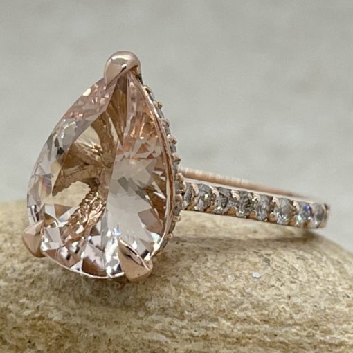 Custom 12x9mm pear cut morganite and diamond Serina Collection Ring - Image 2