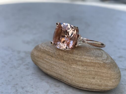 Custom 11mm square cushion morganite and trillion diamond ring - Image 3