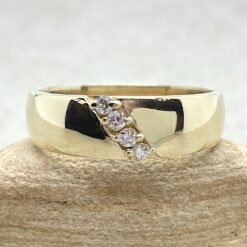 Lab Organic Man's Diamond Wedding Ring Shiny Finish Yellow Gold LS5880