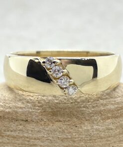Lab Organic Man's Diamond Wedding Ring Shiny Finish Yellow Gold LS5880