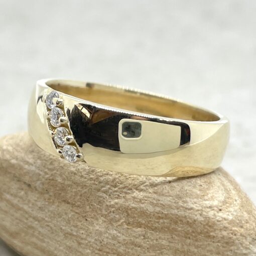 Man's Diamond Wedding Band Shiny Finish Comfort Fit Yellow Gold LS5880