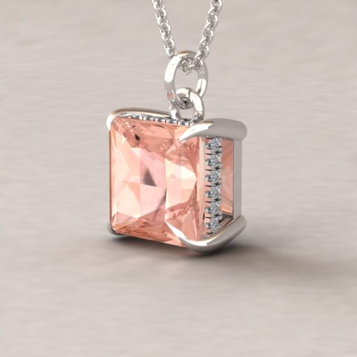 Morganite Diamond Halo Pendant Claw Prongs White Gold Platinum LS5737
