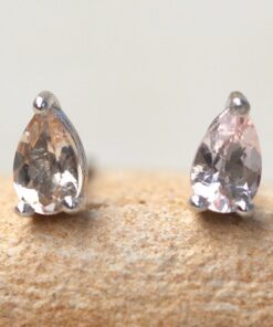 Natural Pear Cut Peach Pink Morganite Studs White Gold Platinum LS6375