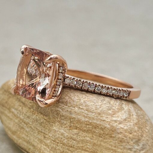 Peach Morganite Diamond Hidden Halo Engagement Ring Rose Gold LS5433