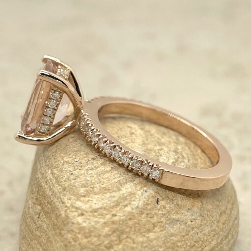 Peachy Cushion Morganite Engagement Ring Hidden Halo Rose Gold LS5092