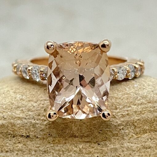 Peachy Pink Cushion Morganite Diamond Engagement Ring Rose Gold LS4895