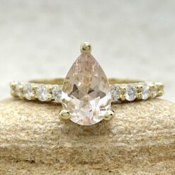 Peachy Pink Morganite Engagement Ring Diamond Shank Yellow Gold LS5873