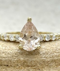 Peachy Pink Morganite Engagement Ring Diamond Shank Yellow Gold LS5873
