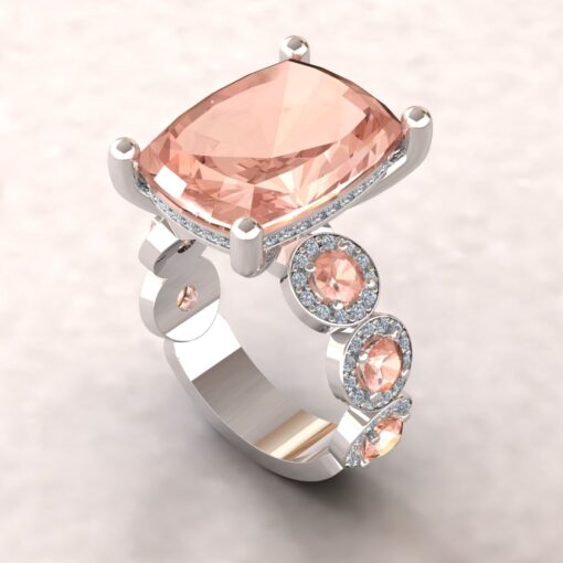 Peachy Pink Morganite Halo Engagement Ring White Gold Platinum LS5906