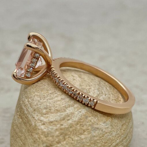 Princess Cut Morganite Engagement Ring Diamond Halo Rose Gold LS5830