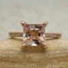 Princess Cut Peachy Pink Morganite Ring Claw Prongs Rose Gold LS5830