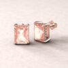 Radiant Cut AAA Morganite Earrings Diamond Side Halos Rose Gold LS5748