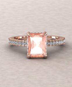 Radiant Cut Peach Morganite Gemstone Engagement Ring Rose Gold LS5832