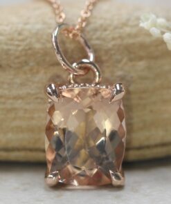 Rectangular Cushion Cut Morganite Pendant Claw Prongs Rose Gold LS5739