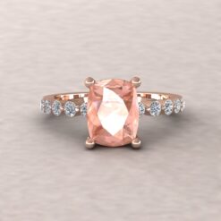 Rectangular Cushion Cut Morganite Round Diamond Ring Rose Gold LS5875