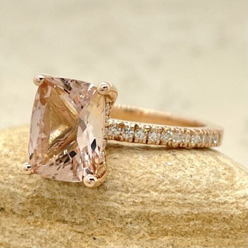 Rectangular Cushion Morganite Diamond Engagement Ring Rose Gold LS5092