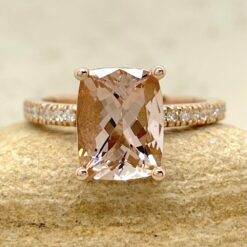 Rectangular Cut Morganite Engagement Ring Hidden Halo Rose Gold LS5092