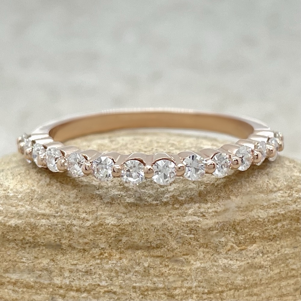 Round Cut Diamond Dainty Half Eternity Wedding Band Rose Gold LS5673