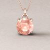 Round Cut Morganite Necklace Fang Prongs Diamond Halo Rose Gold LS5740