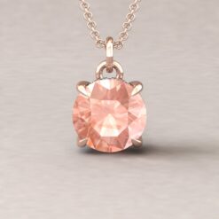 Round Cut Morganite Necklace Fang Prongs Diamond Halo Rose Gold LS5740