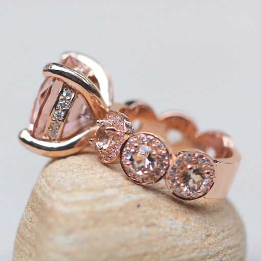 Round Cut Peach Morganite Engagement Ring Hidden Halo Rose Gold LS5908