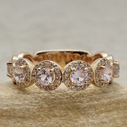 Round Cut Peach Morganite Wedding Band Diamond Halo Rose Gold LS5106
