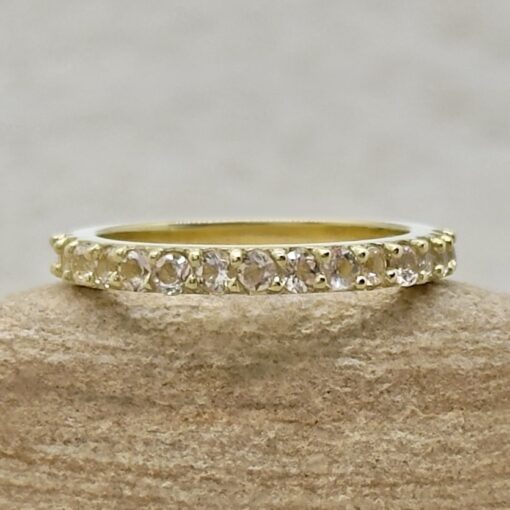 Round Peachy Pink Morganite Gemstone Stacking Ring Yellow Gold LS6500