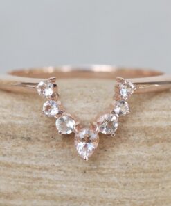Round Pear Cut Elegant Peach Morganite Wedding Ring Rose Gold LS6125