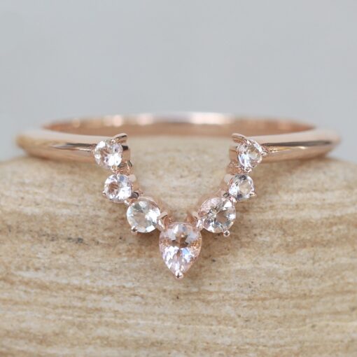 Round Pear Cut Elegant Peach Morganite Wedding Ring Rose Gold LS6125