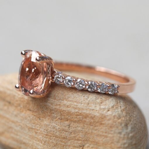 Solitaire Oval Center Stone Morganite Engagement Ring Rose Gold LS5872