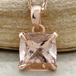 Square Cushion Cut Peach Morganite Claw Prong Pendant Rose Gold LS5741