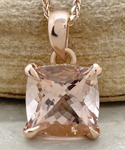 Square Cushion Cut Peach Morganite Claw Prong Pendant Rose Gold LS5741