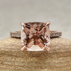 Square Cushion Peachy Pink Morganite Engagement Ring Rose Gold LS5433
