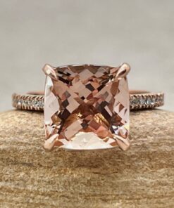 Square Cushion Peachy Pink Morganite Engagement Ring Rose Gold LS5433
