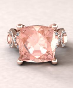 Square Peach Pink Morganite Diamond Engagement Ring Rose Gold LS5910