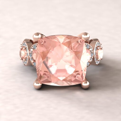 Square Peach Pink Morganite Diamond Engagement Ring Rose Gold LS5910
