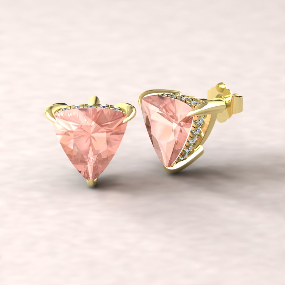 Trillion Cut Morganite Diamond Earrings Claw Prongs Yellow Gold LS5752