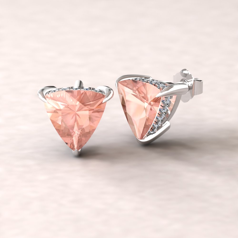 Trillion Cut Morganite Earrings Claw Prongs White Gold Platinum LS5752