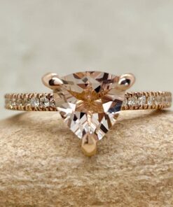 Trillion Cut Morganite Engagement Ring Diamond Halo Rose Gold LS5837